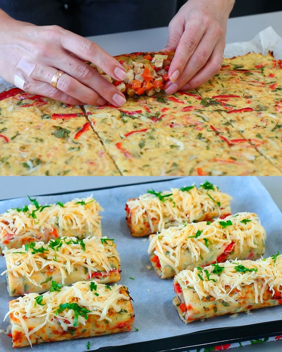 Potato Roll-Ups with Chicken and Bell Pepper Filling