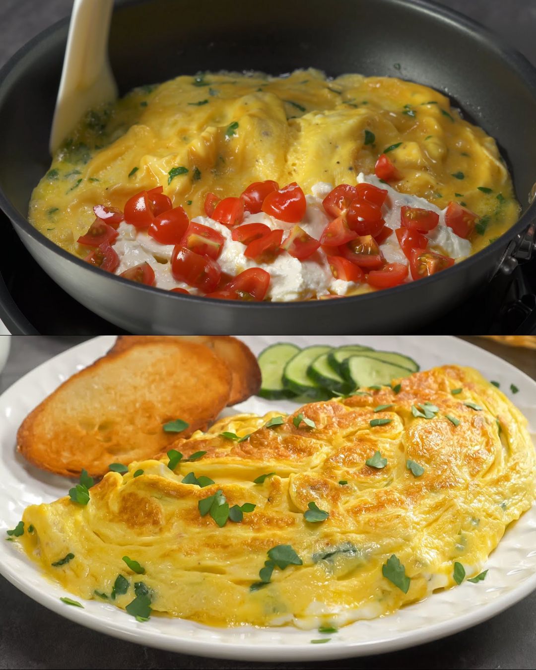 Creamy Omelet with Cherry Tomatoes and Cream Cheese