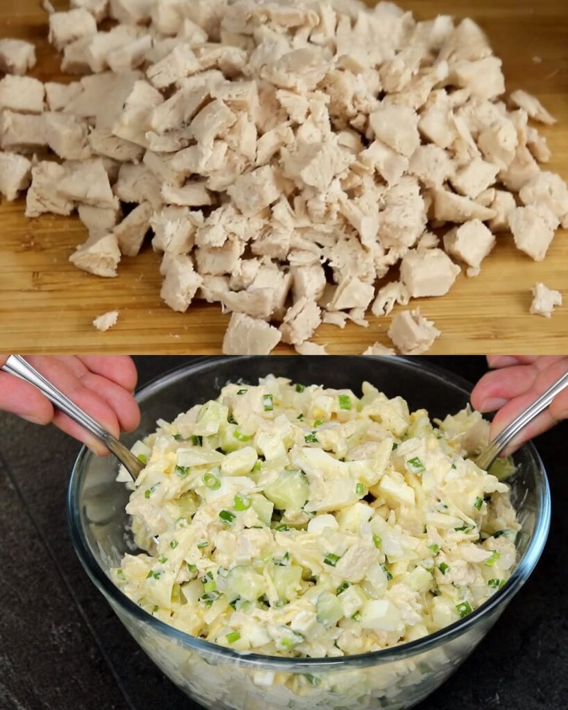 Chicken Salad with Pickled Onions, Cucumbers, and Eggs