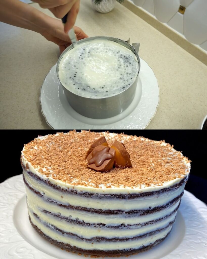 Chocolate Sponge Cake with Sour Cream and Condensed Milk Cream finished dish