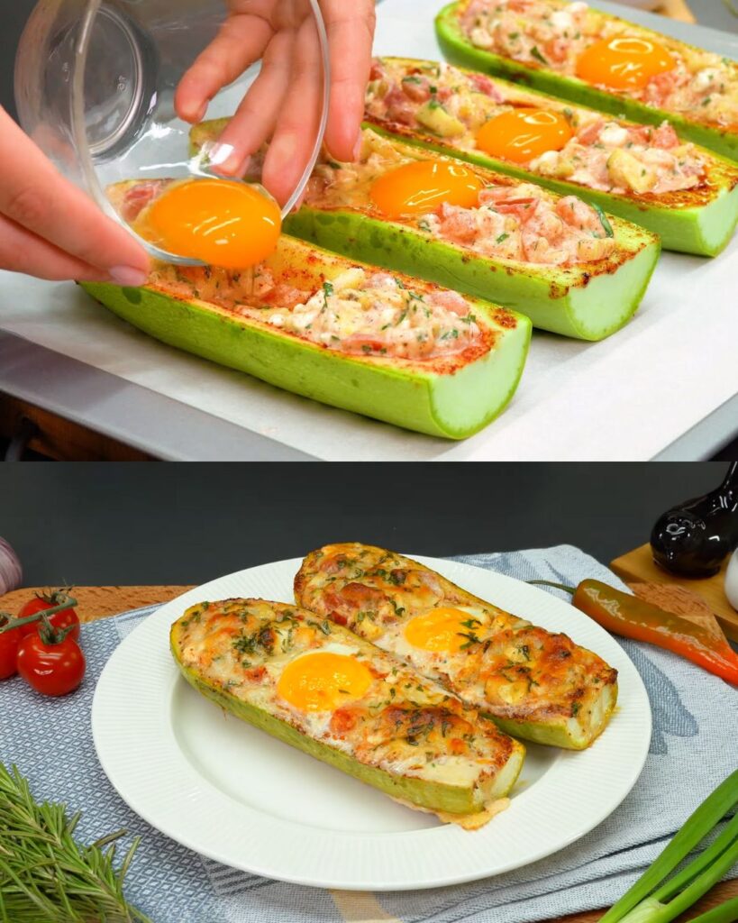 Stuffed Zucchini Boats with Cheese and Tomato