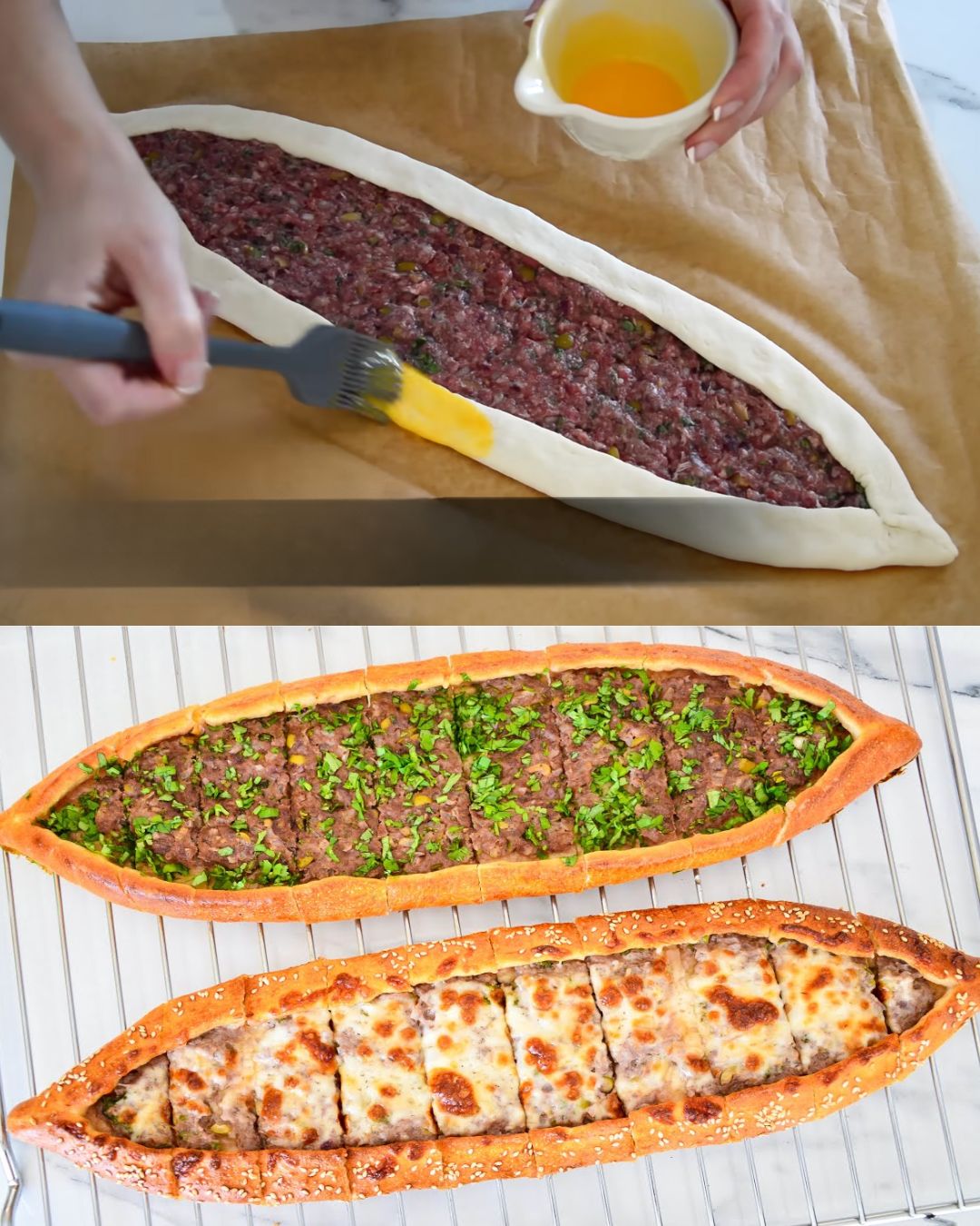 Turkish Pide with Meat and Cheese