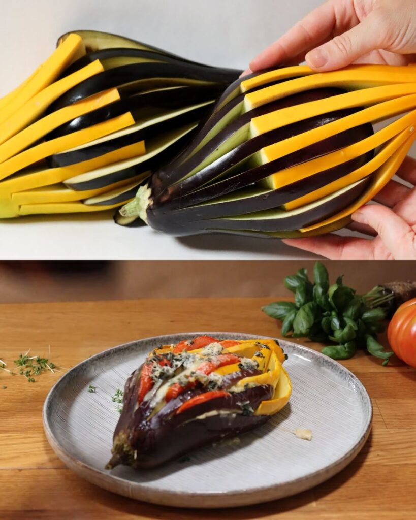 Baked Eggplant and Zucchini with Mozzarella and Tomato Sauce finished dish