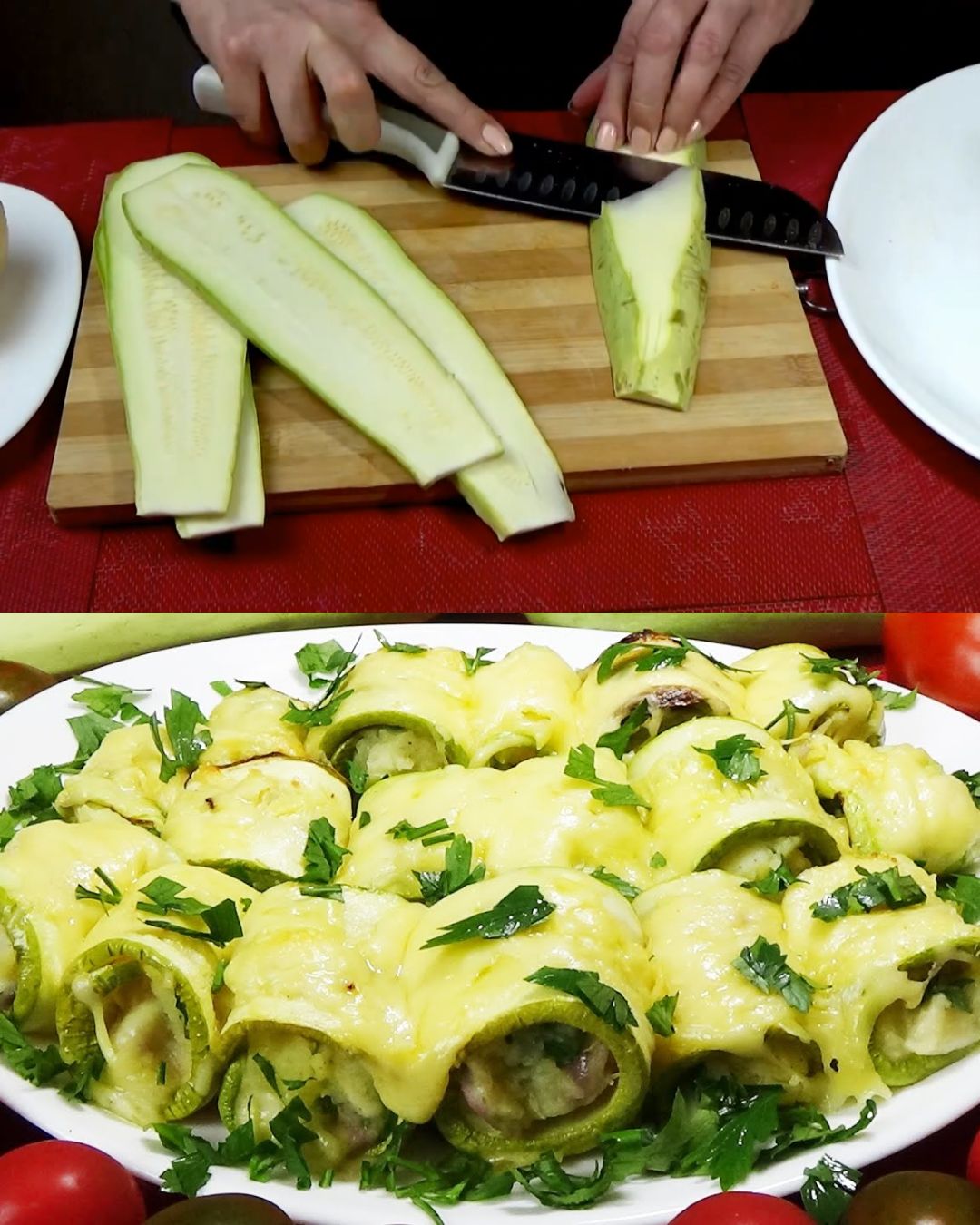 Baked Stuffed Zucchini with Mozzarella and Potatoes