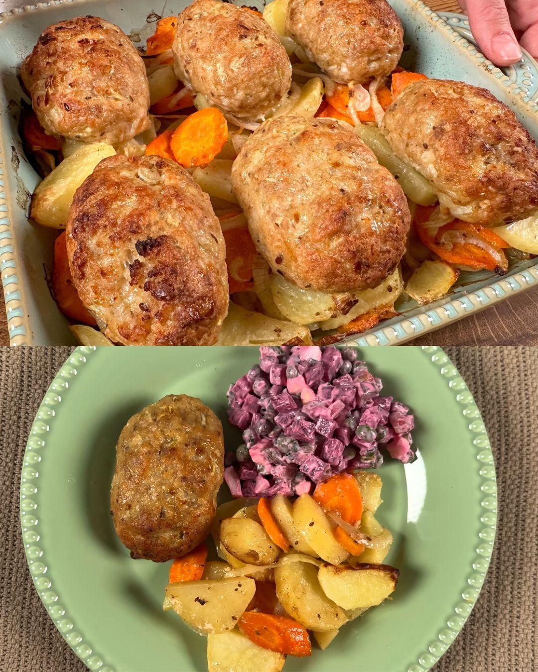 Savory Meat Patties with Vegetable Salad and Beetroot Yogurt Dressing
