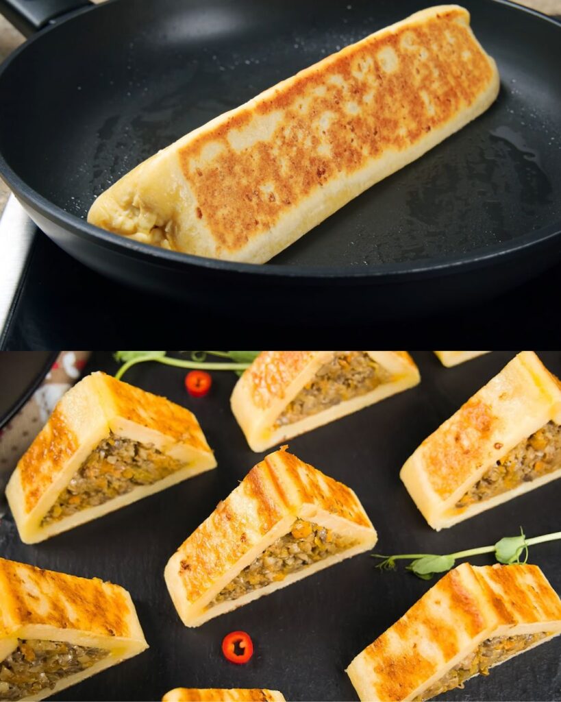 Savory Cheese Pancakes with Mushroom and Vegetable Filling finished dish