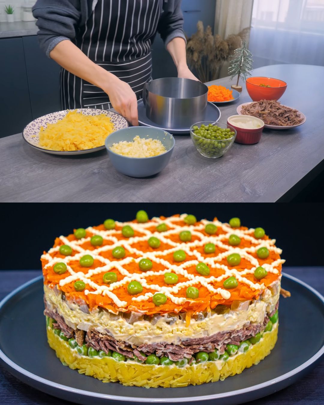 Beef Layered Salad for the New Year’s Table