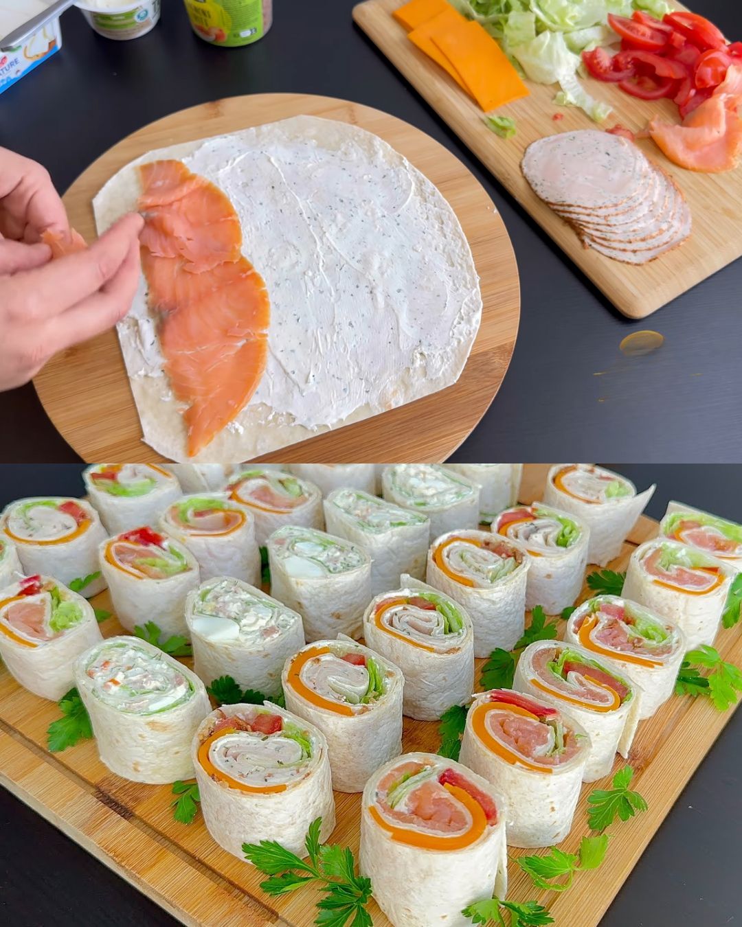 Flavorful Wrap Rolls with Smoked Turkey, Salmon, and Cheese