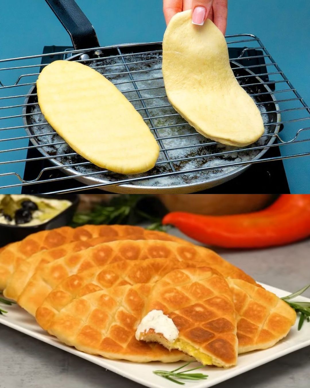 Cheese-Stuffed Bread with Olive and Herb Topping