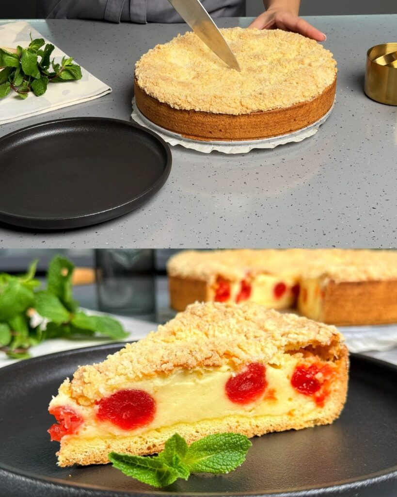 "Cottage Cheese and Dried Cherry Crumble Cake"