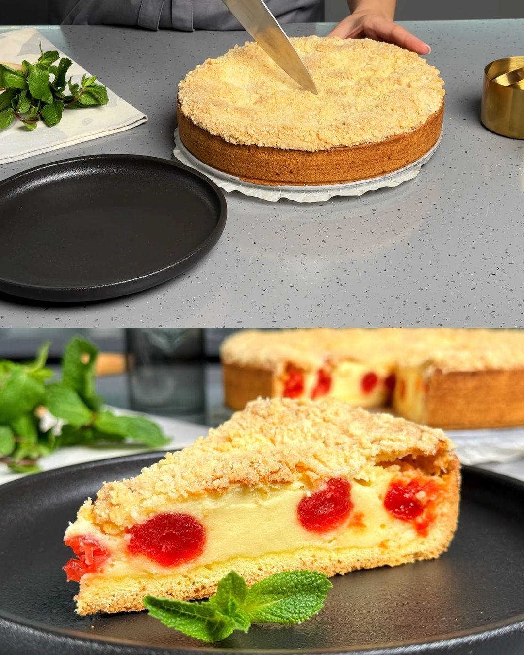 "Cottage Cheese and Dried Cherry Crumble Cake"