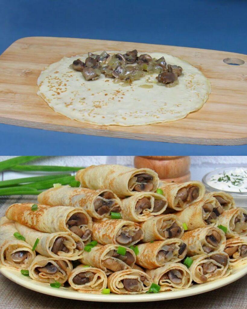 Savory Mushroom-Stuffed Thin Crepes