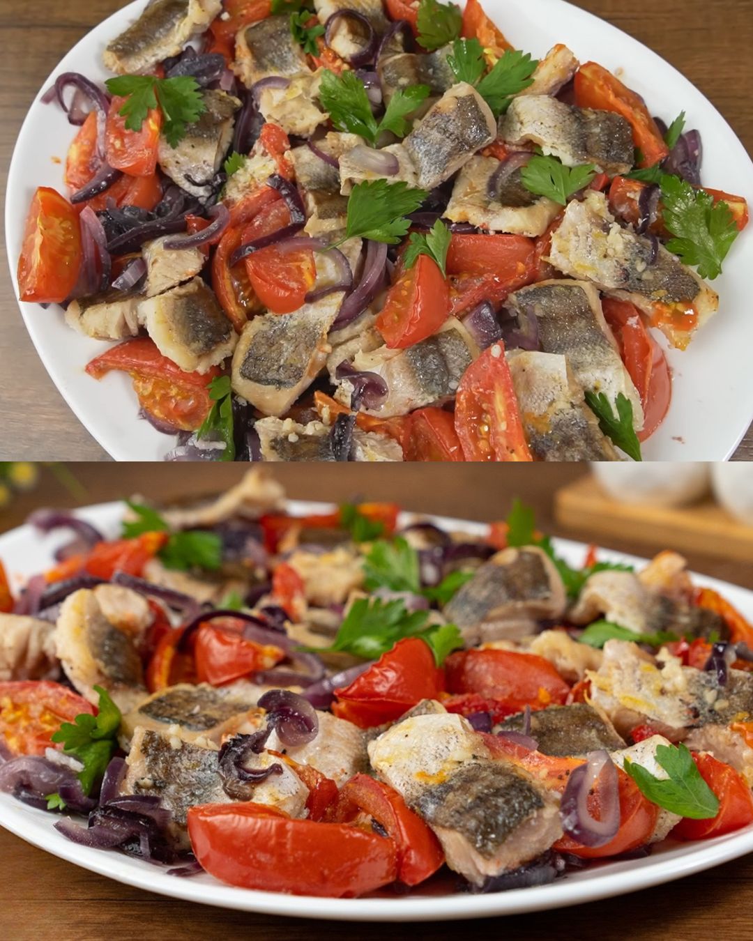 Lemon Garlic Marinated Hake with Roasted Vegetables