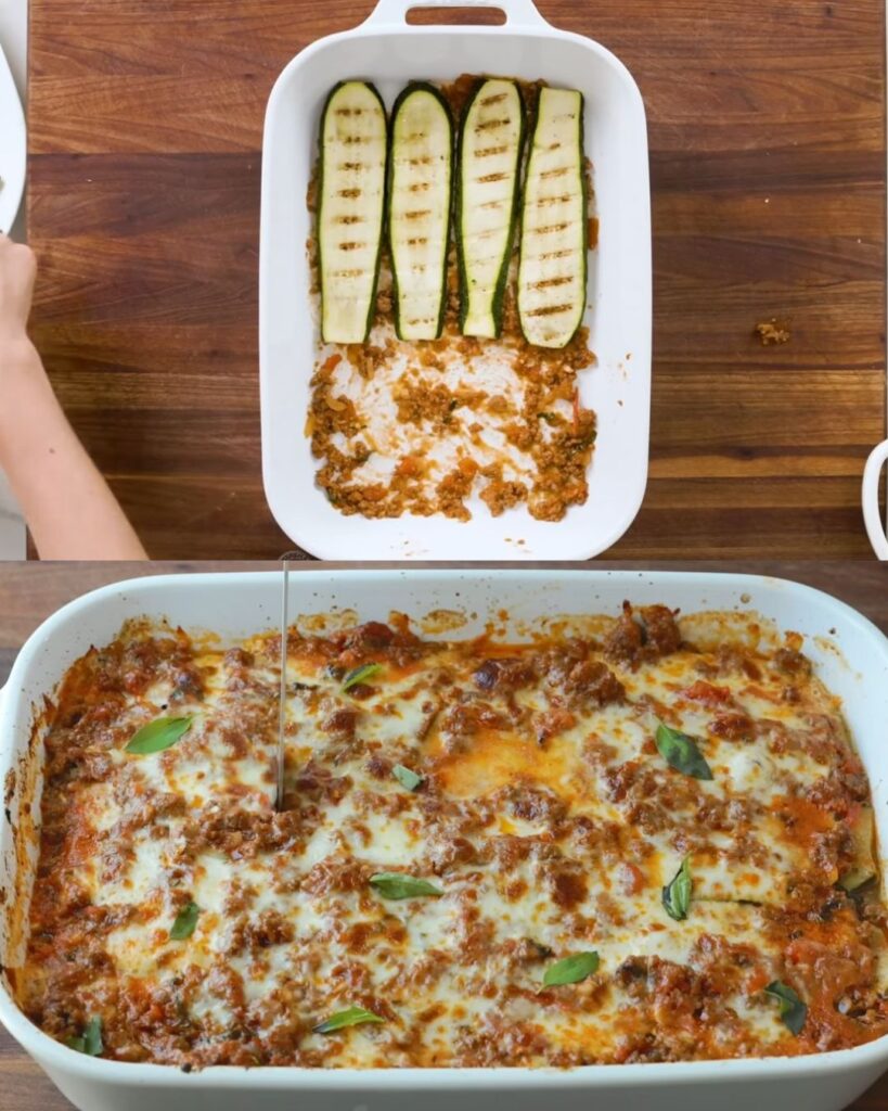 Zucchini Lasagna with Ground Beef and Cheese finished dish