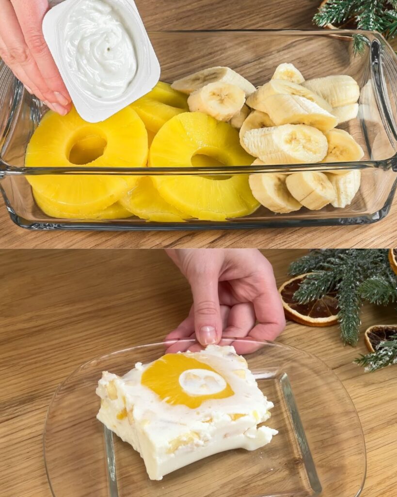 Pineapple and Banana Yogurt Gelatin Dessert finished dish