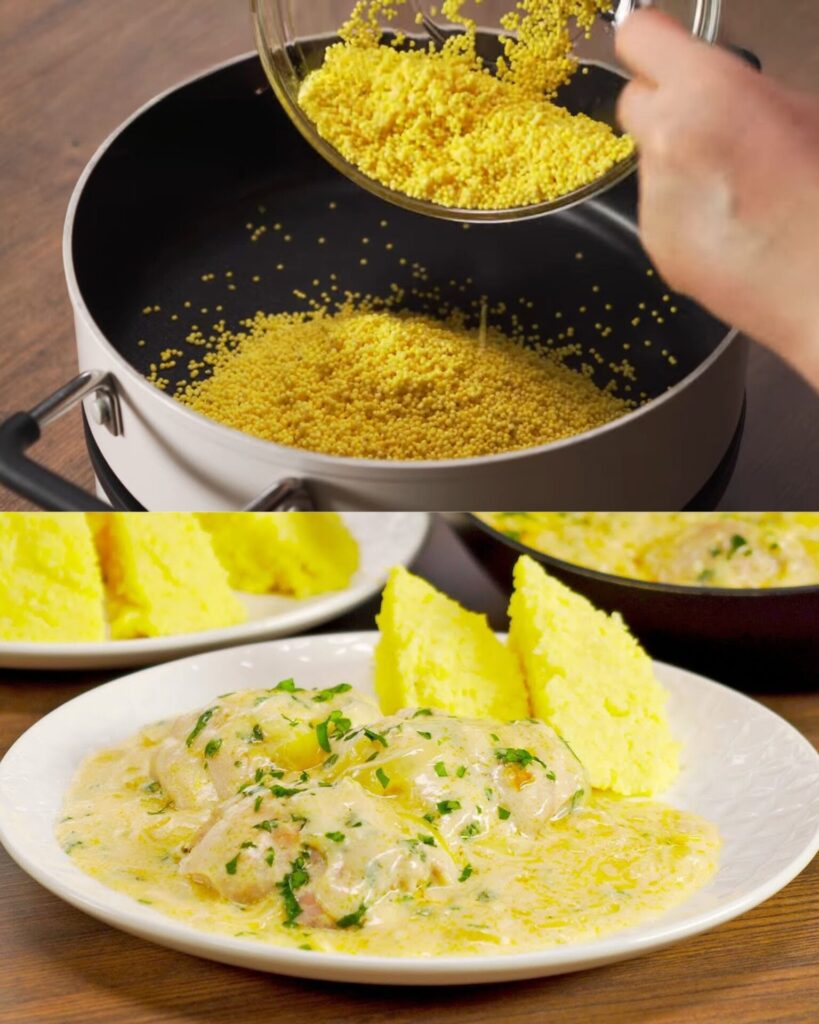Chicken Gedlibzhe with Millet Pasta finished dish