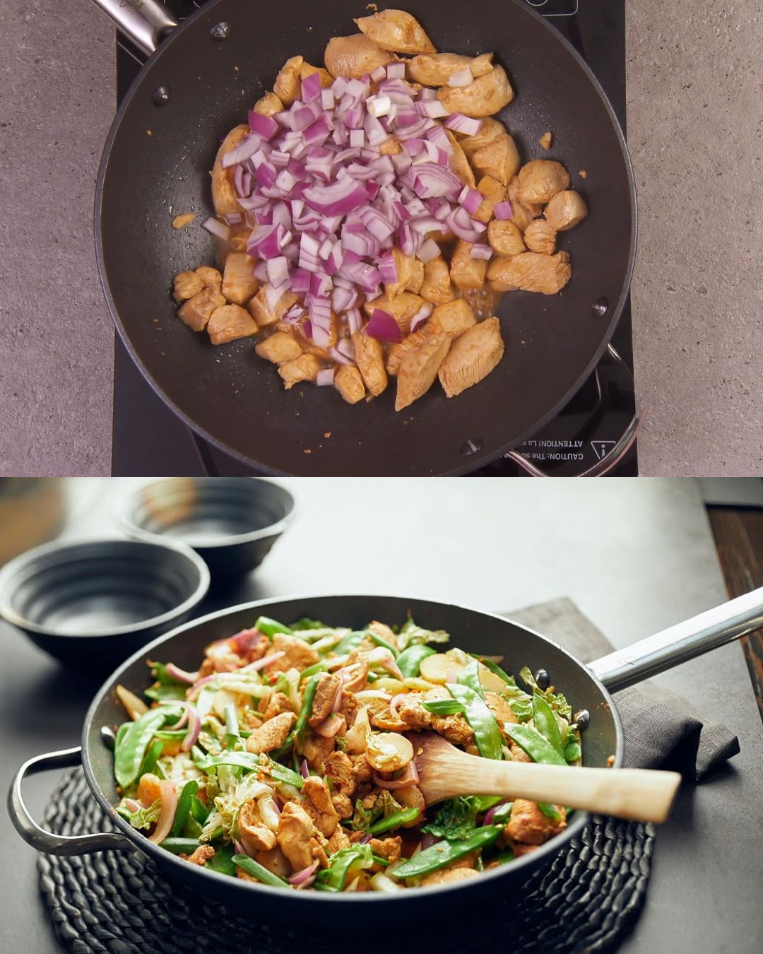 Stir-Fried Chicken with Chinese Cabbage and Snow Peas