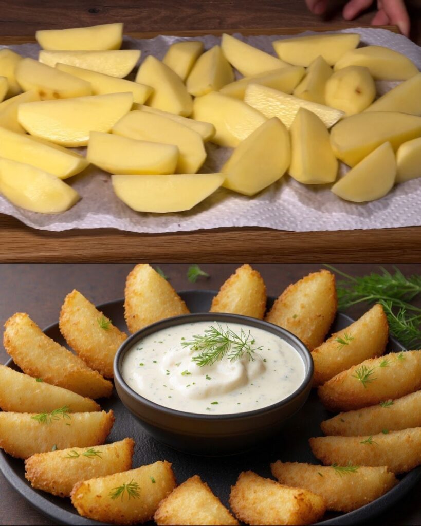 Parmesan Baked Potato Wedges with Yogurt Garlic Dip
