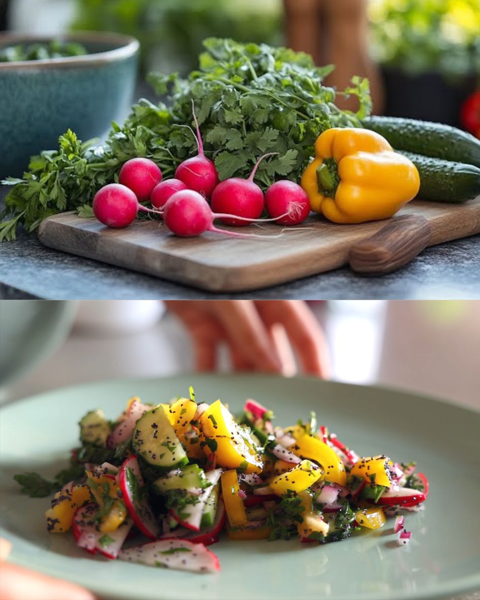 Fresh Cucumber, Radish, and Pepper Salad with Ginger and Poppy Seeds
