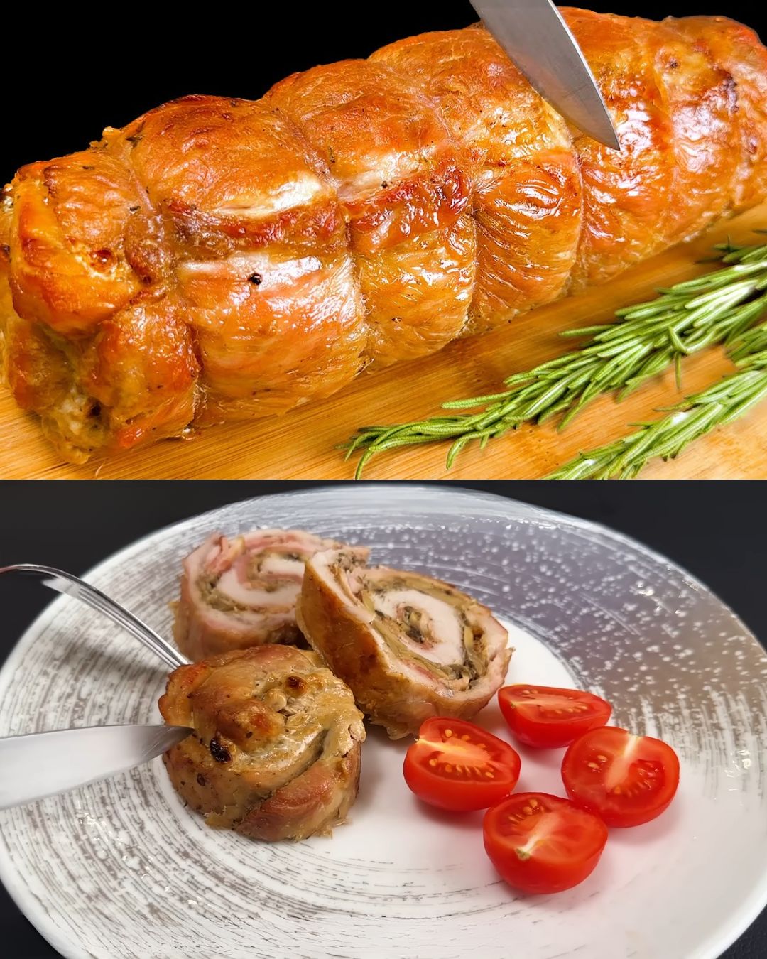 Rosemary Pork Loin with Bacon and Mushroom Stuffing