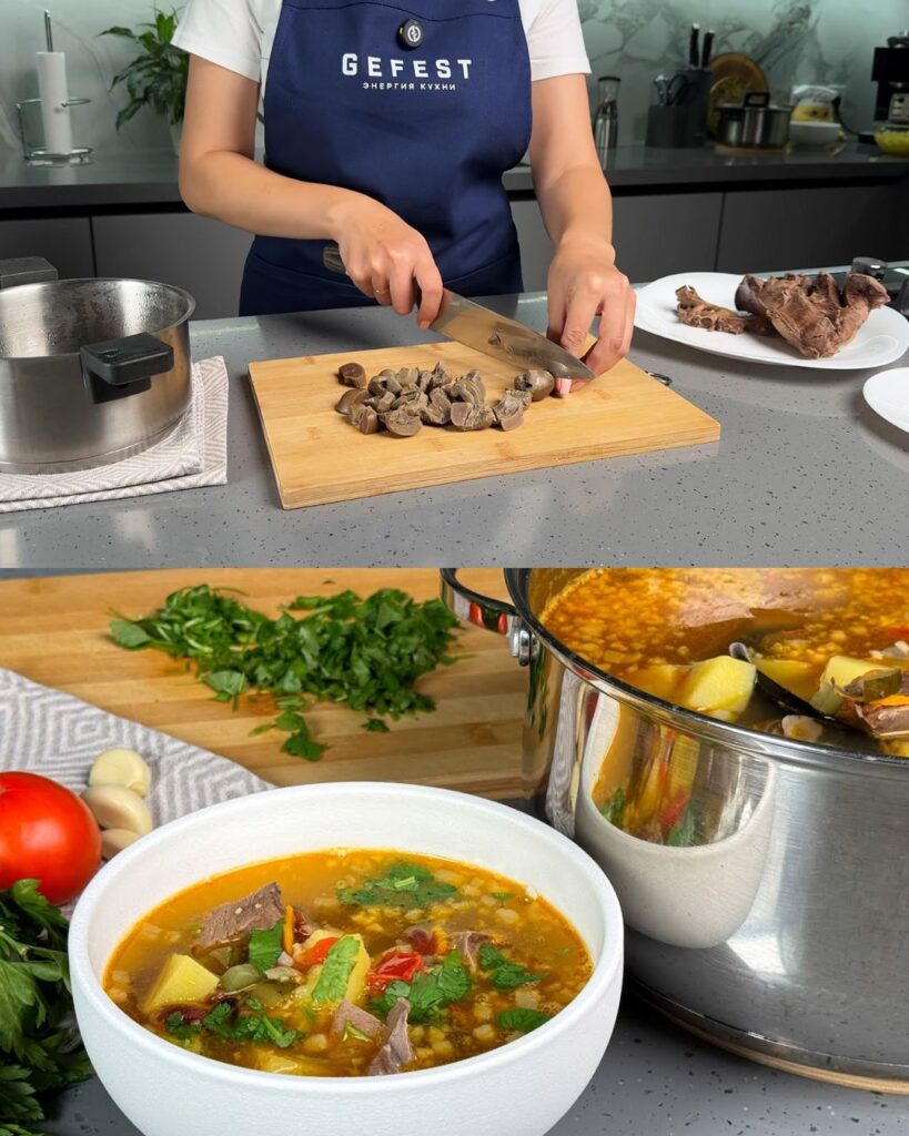 Traditional Beef Kidney and Heart Stew with Beans and Vegetables