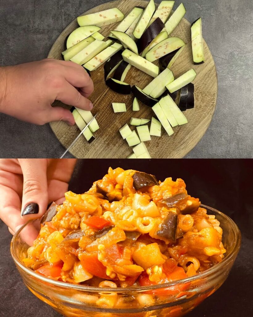 Eggplant and Minced Meat Noodles in Tomato Sauce
