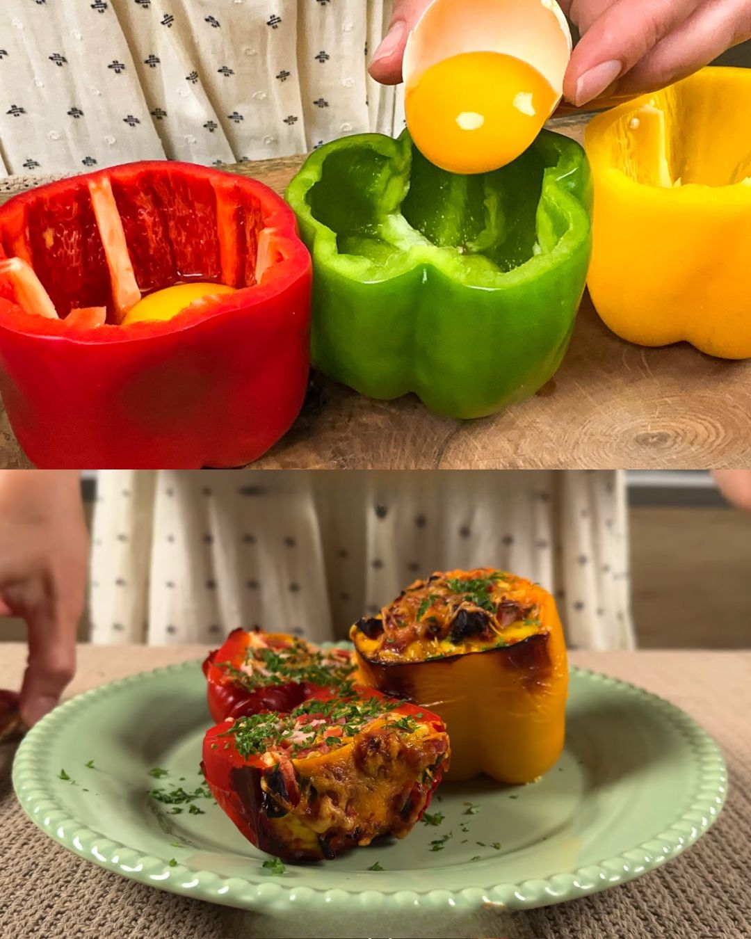 Stuffed Bell Peppers with Eggs, Ham, and Cheese