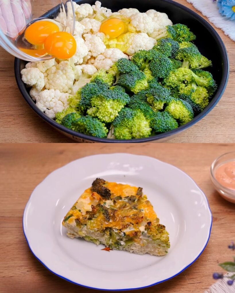 Cheesy Cauliflower and Broccoli Egg Bake finished dish