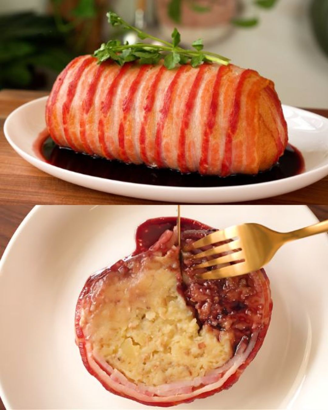 Pork Roast with Mushroom Potato Filling and Bacon