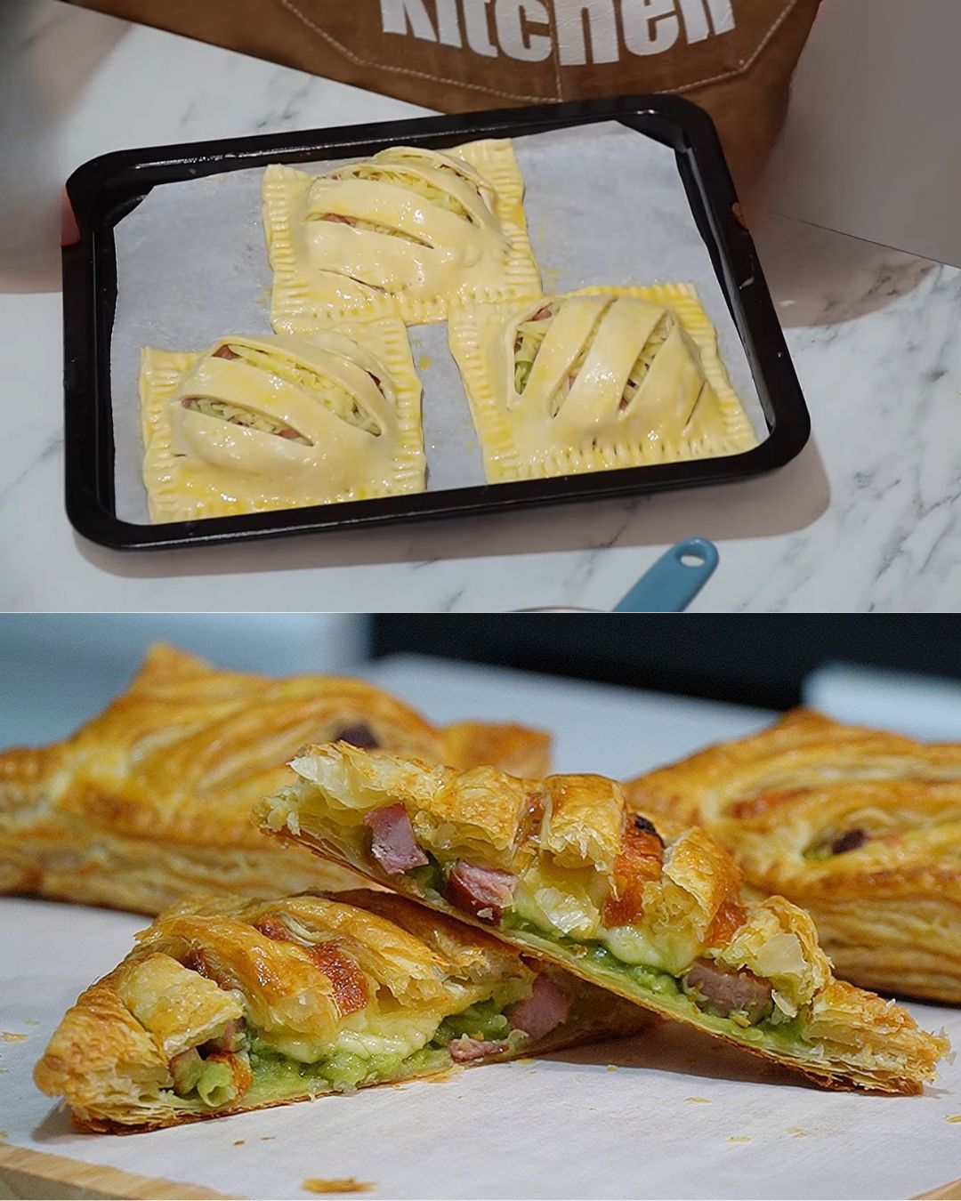 Ham, Cheese, and Pea Puff Pastry Squares