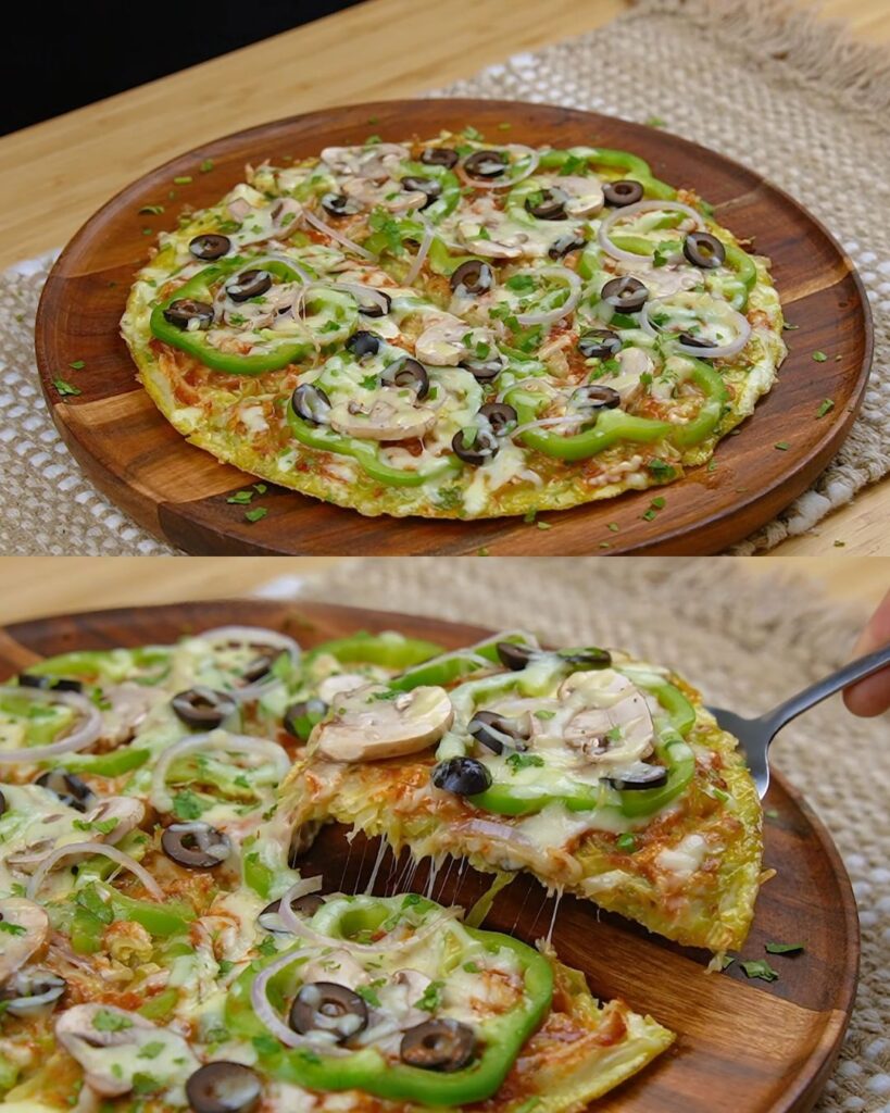 Cabbage Crust Skillet Pizza with Mozzarella and Vegetables
