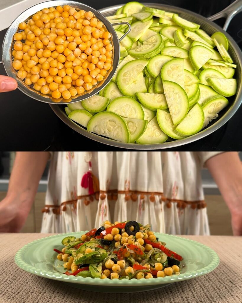 Mediterranean Zucchini and Chickpea Salad with Olives and Dill finished dish