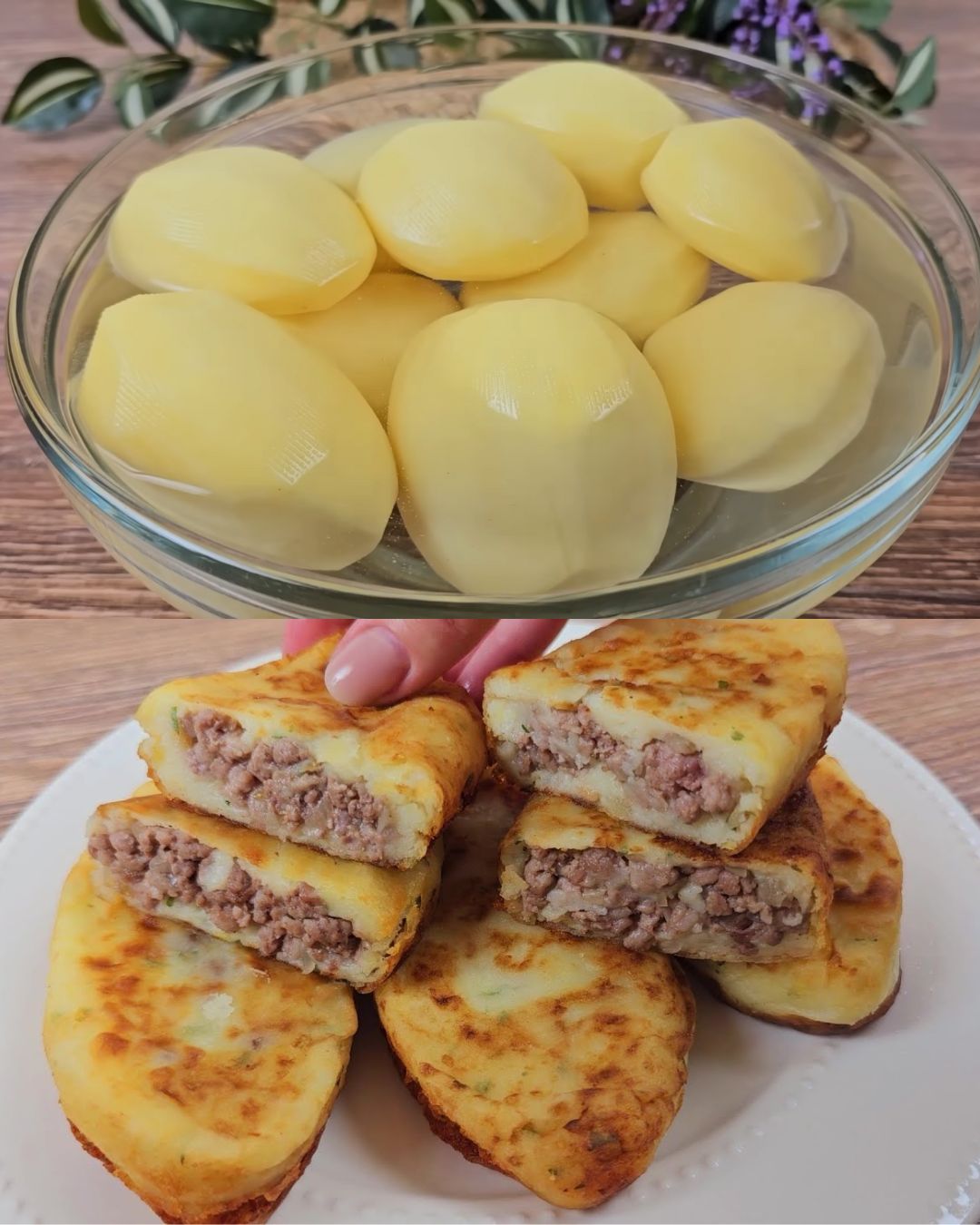 Stuffed Potato Patties with Minced Meat and Creamy Mushroom Sauce
