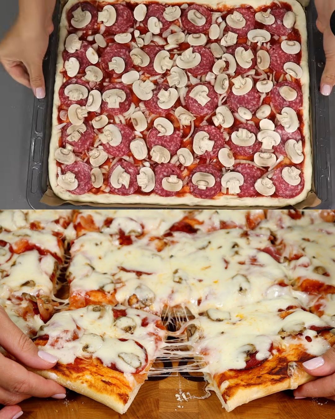 Homemade Pizza with Salami and Mushrooms