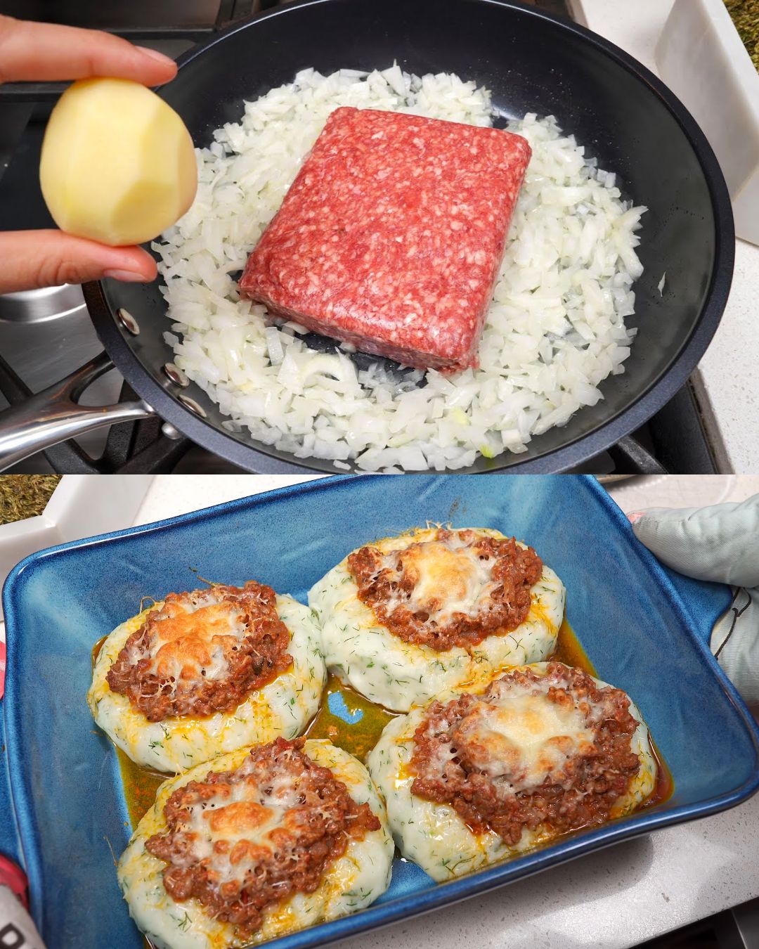 Baked Potatoes with Minced Beef and Manchego Cheese