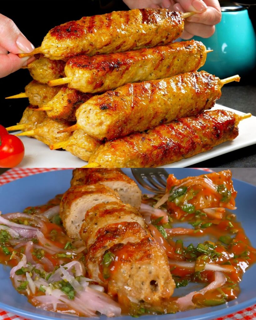 Flavorful Pork and Chicken Minced Meat Kebabs with Marinated Onions