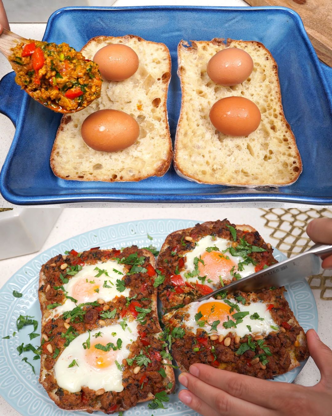 Moroccan Lamb and Egg Skillet with Ciabatta