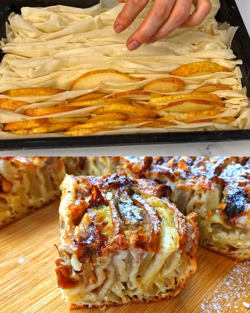 Filo Pastry Pear Strudel with Nuts and Raisins finished dish