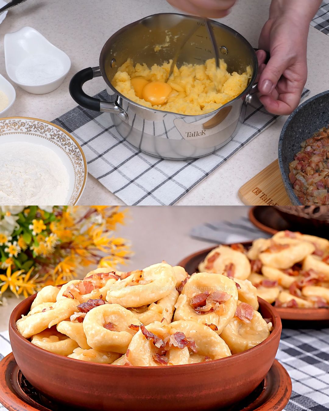 Potato Dumplings with Bacon and Onion Dressing