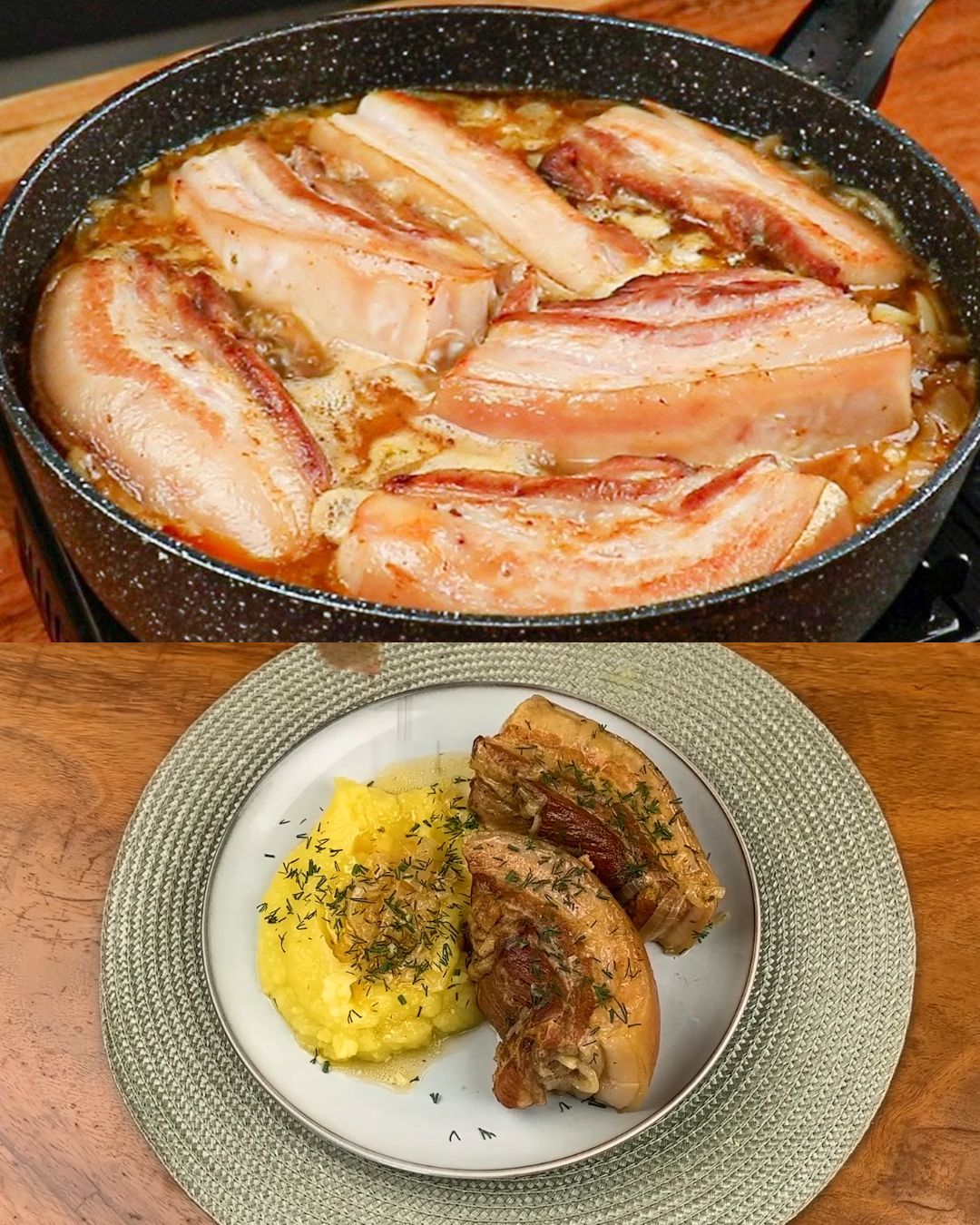 Beer-Braised Pork Belly with Creamy Mashed Potatoes