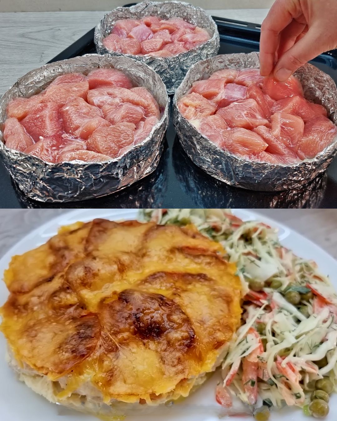 Baked Chicken and Potato Casserole with Fresh Cabbage Salad