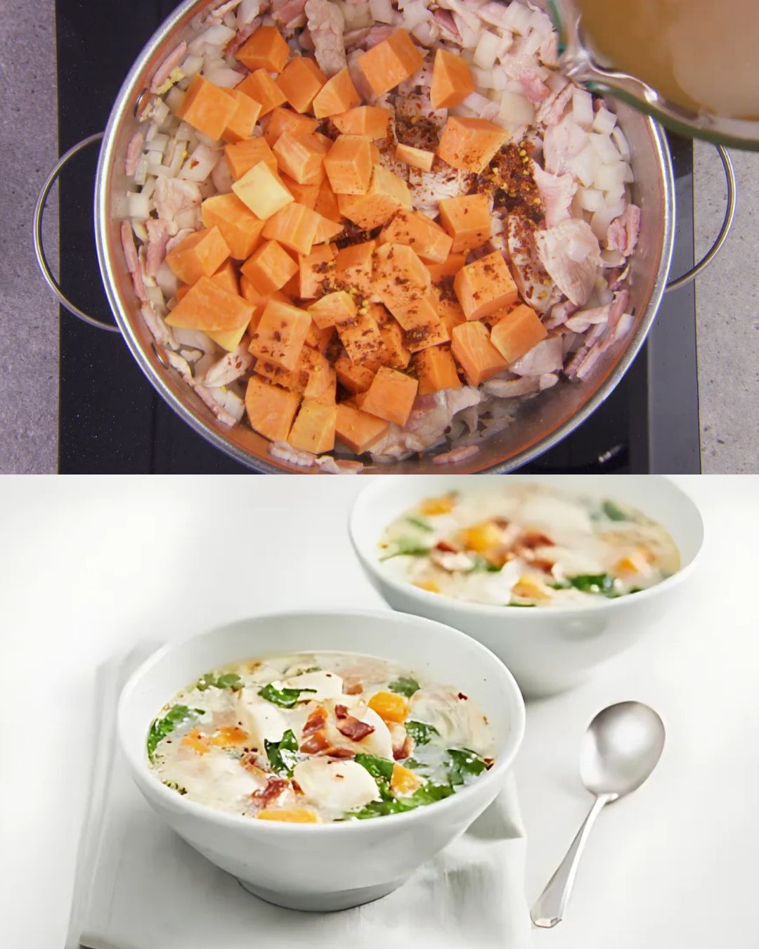 Quinoa Chicken Soup with Sweet Potato and Pancetta