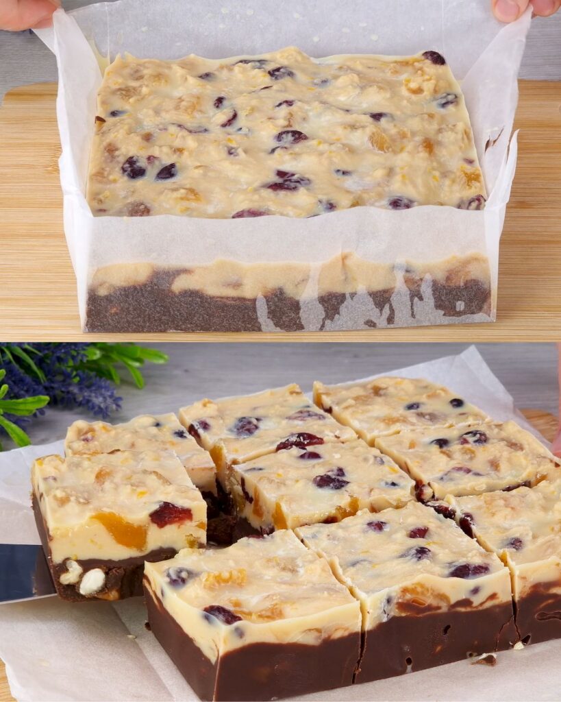 Nutty Cranberry Caramel Toffee Bars with Layered Chocolate