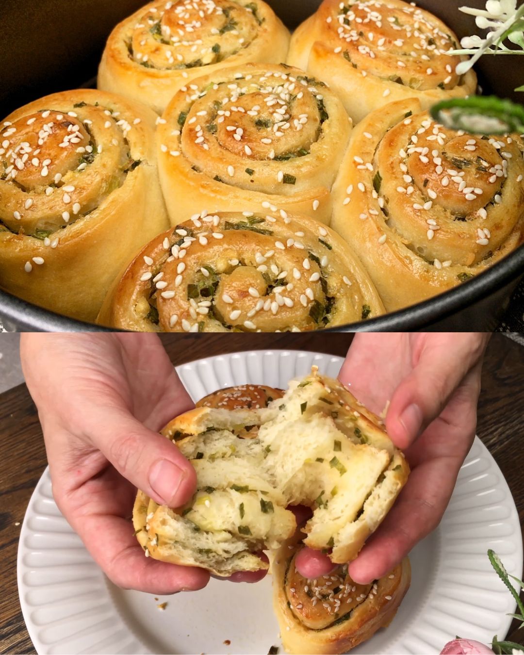 Savory Garlic Cinnabons with Green Onion and Sesame Seeds