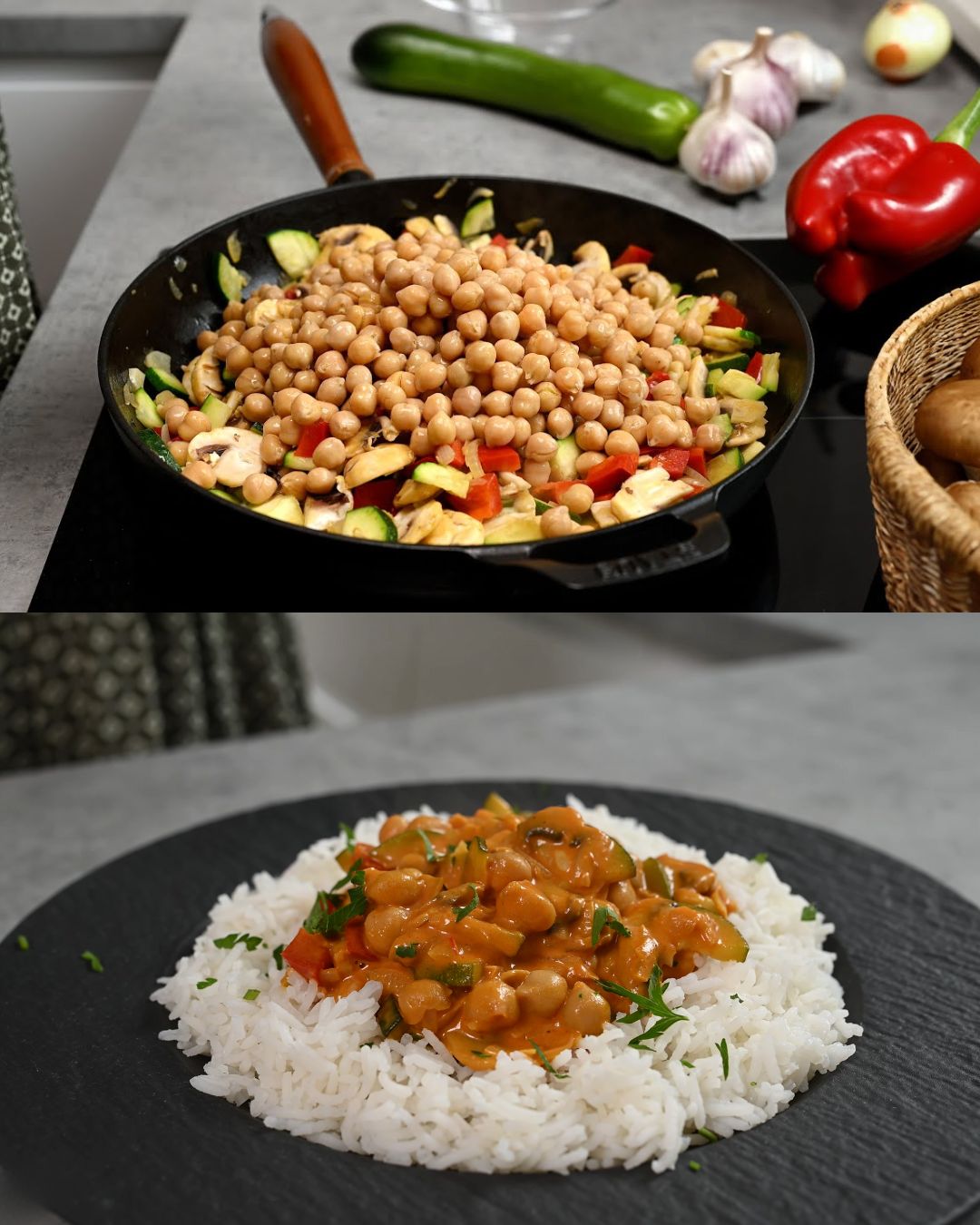 Creamy Coconut Chickpea and Vegetable Curry with Basmati Rice