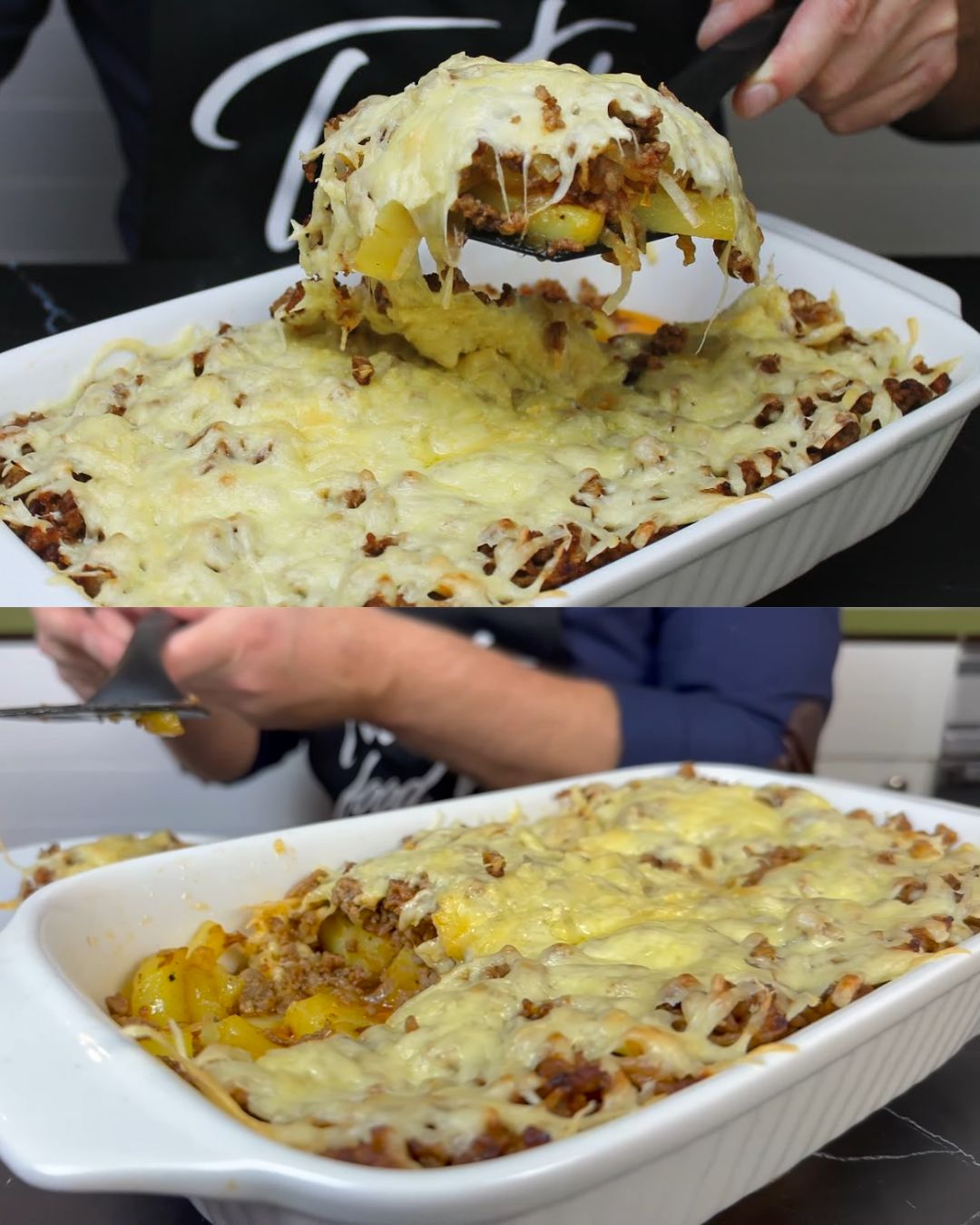 Potato and Meat Casserole with Cheese and Ketchup