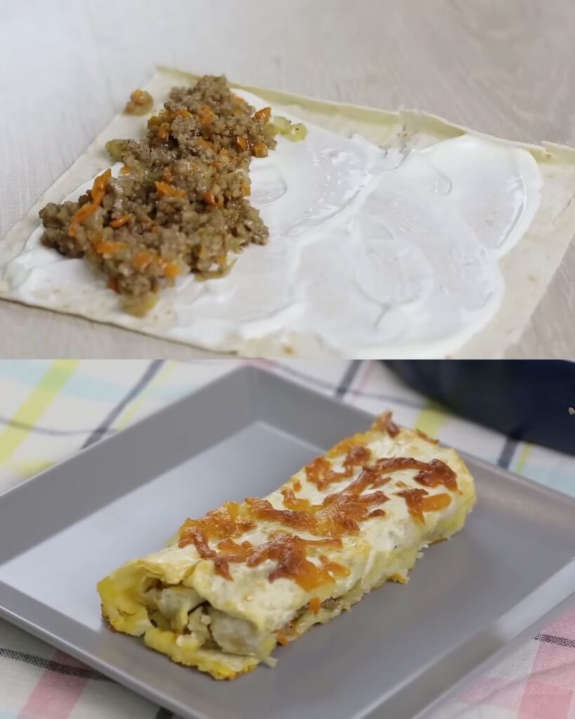Lavash Roll with Minced Meat and Cheese