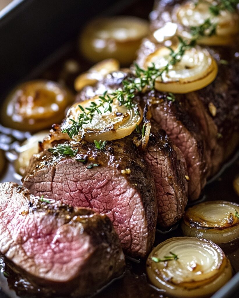 Roasted Beef Tenderloin with French Onions and Horseradish Sauce
