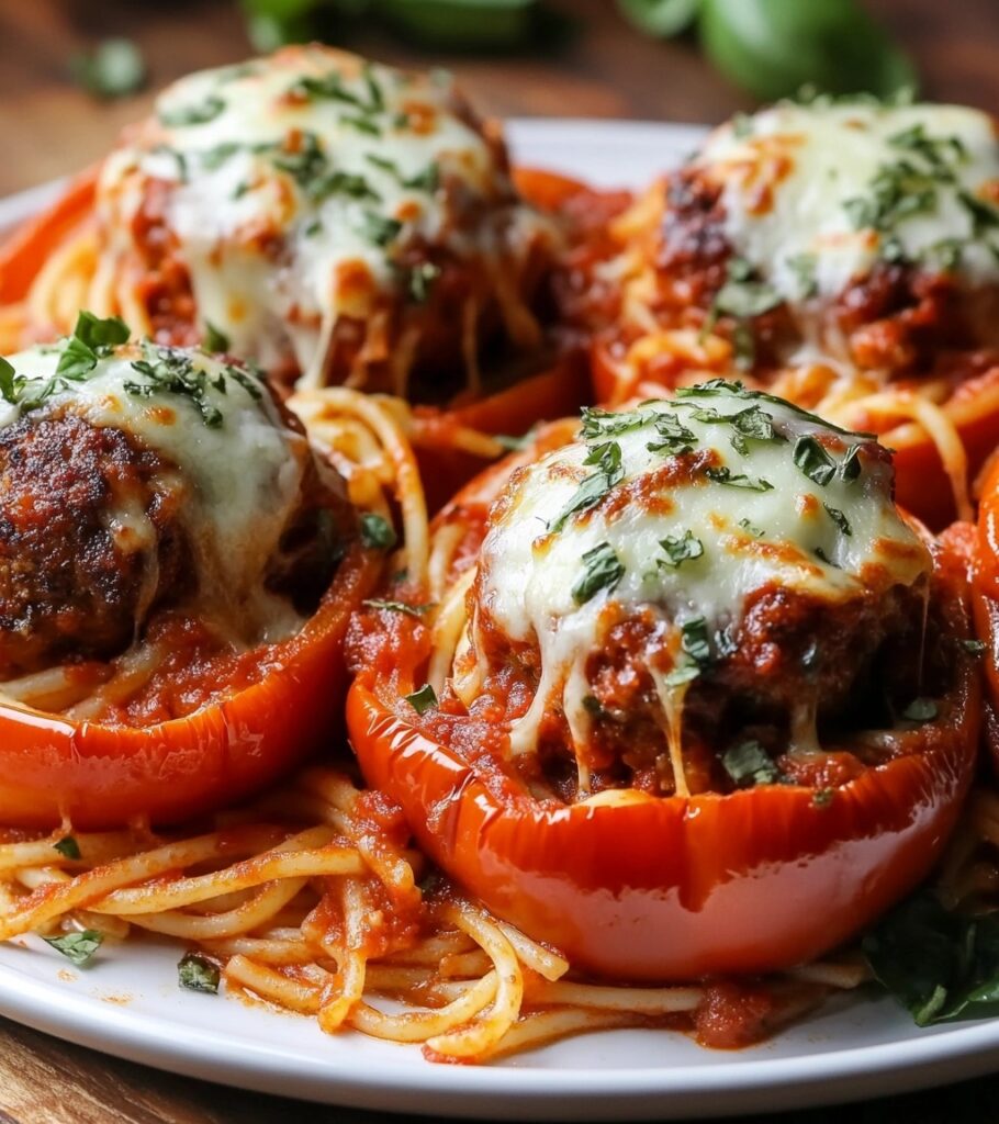 Spaghetti-Stuffed Bell Peppers with Meatballs: A Creative Twist on Comfort Food