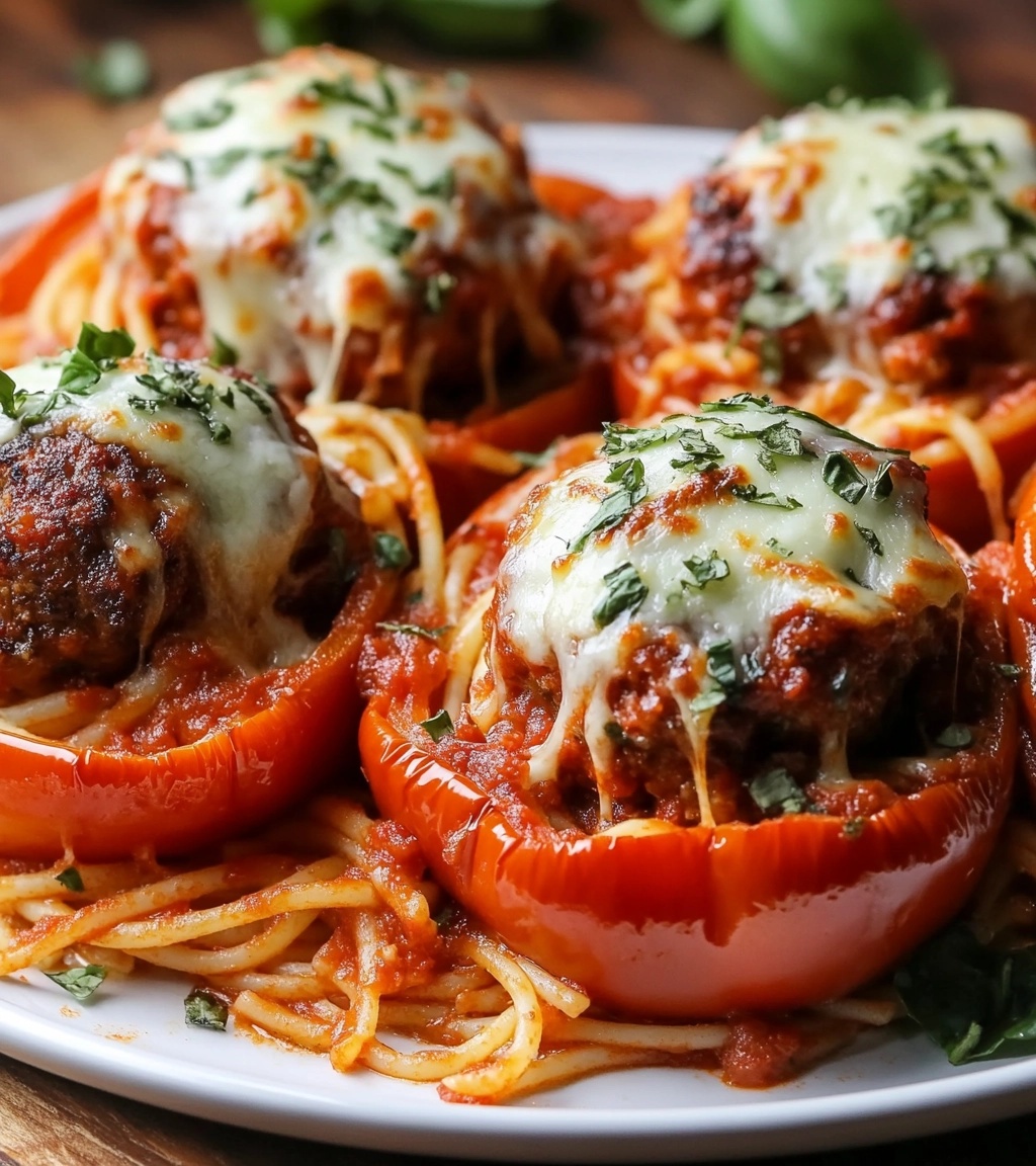 Spaghetti-Stuffed Bell Peppers with Meatballs: A Creative Twist on Comfort Food